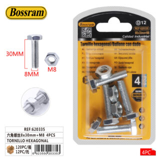 Tornillo hexagonal M8 x 30 mm con tuerca M8