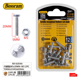 Tornillo hexagonal M5 x 20 mm con tuerca M5