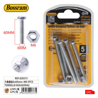 Tornillo hexagonal M6 x 60 mm con tuerca M6