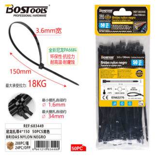 Bridas nylon negro 3,6 x 150 mm