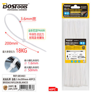 Bridas nylon blanco 3,6 x 200 mm